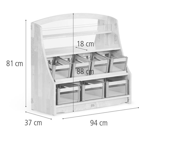 Dimensions of the Display and discovery shelf with clear Carry crates